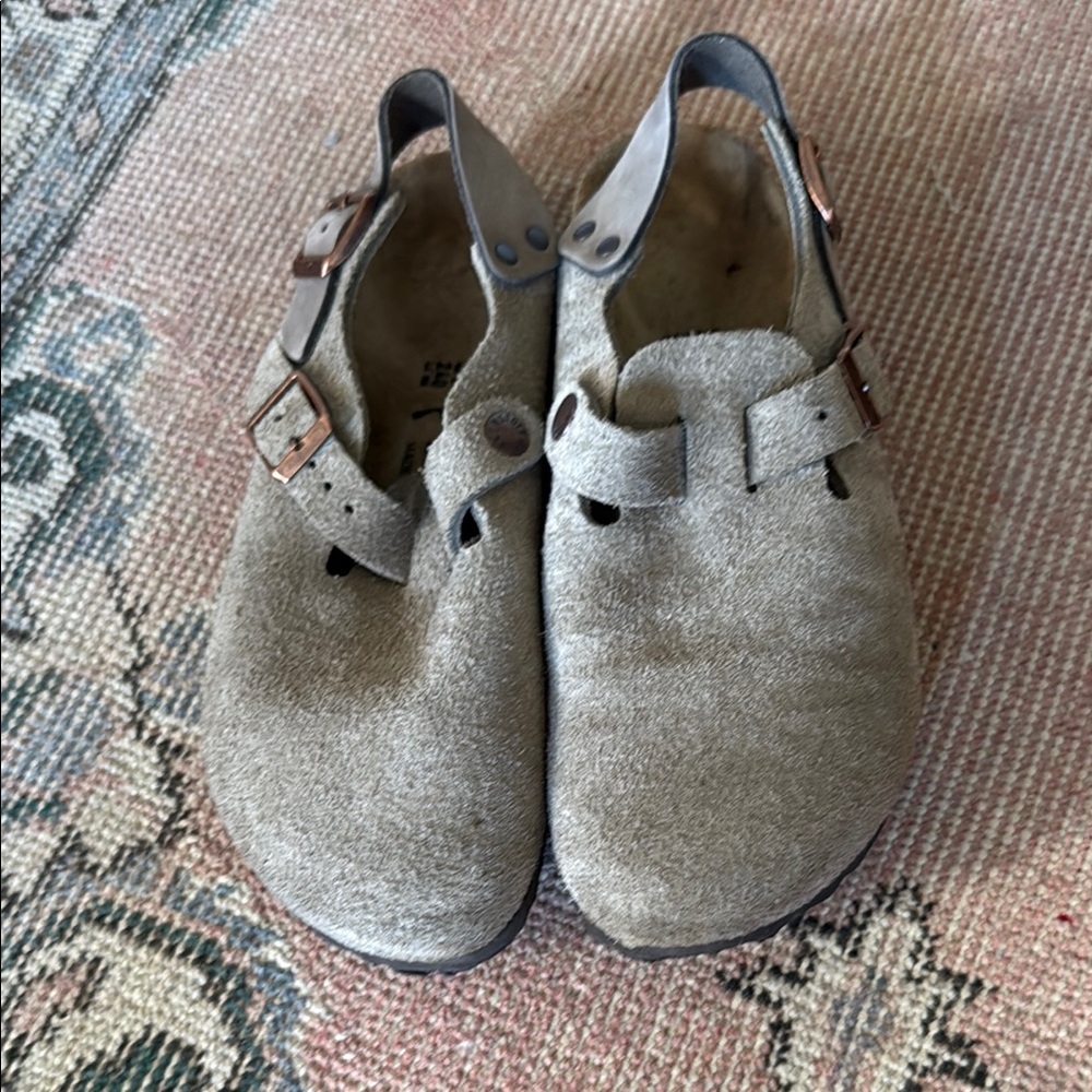 Birkenstock Womens Taupe Suede Slippers